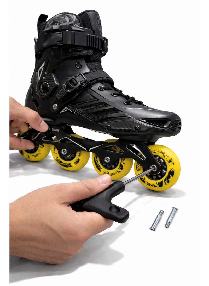 OVERS Professional Inline Skates with 4 PU Wheels, Adjustable Buckle Strap & High-Support Ankle Boot – Black/Yellow - Image 2
